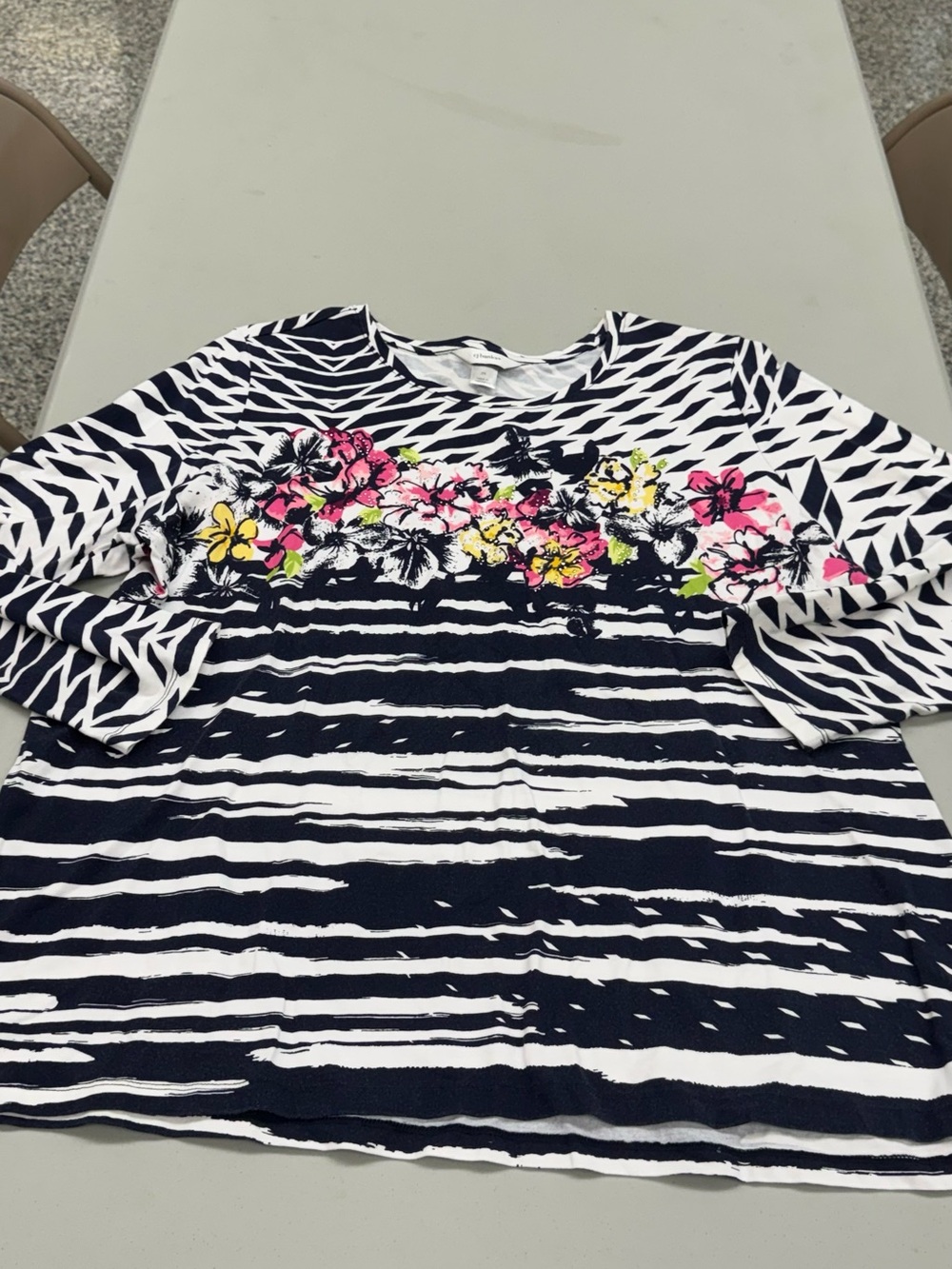 CJ Banks Navy & White Striped Floral Crewneck Tee